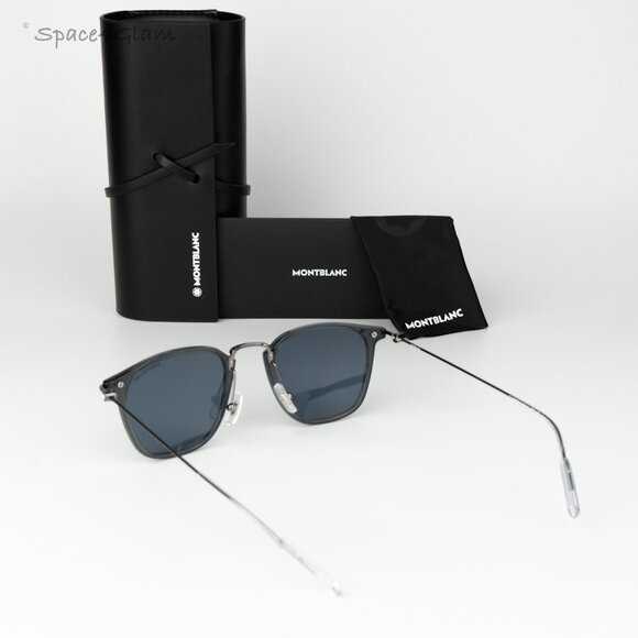 Montblanc Women Sunglasses Grey Ruthenium Blue Square MB0295S 003 NEW AUTHENTIC